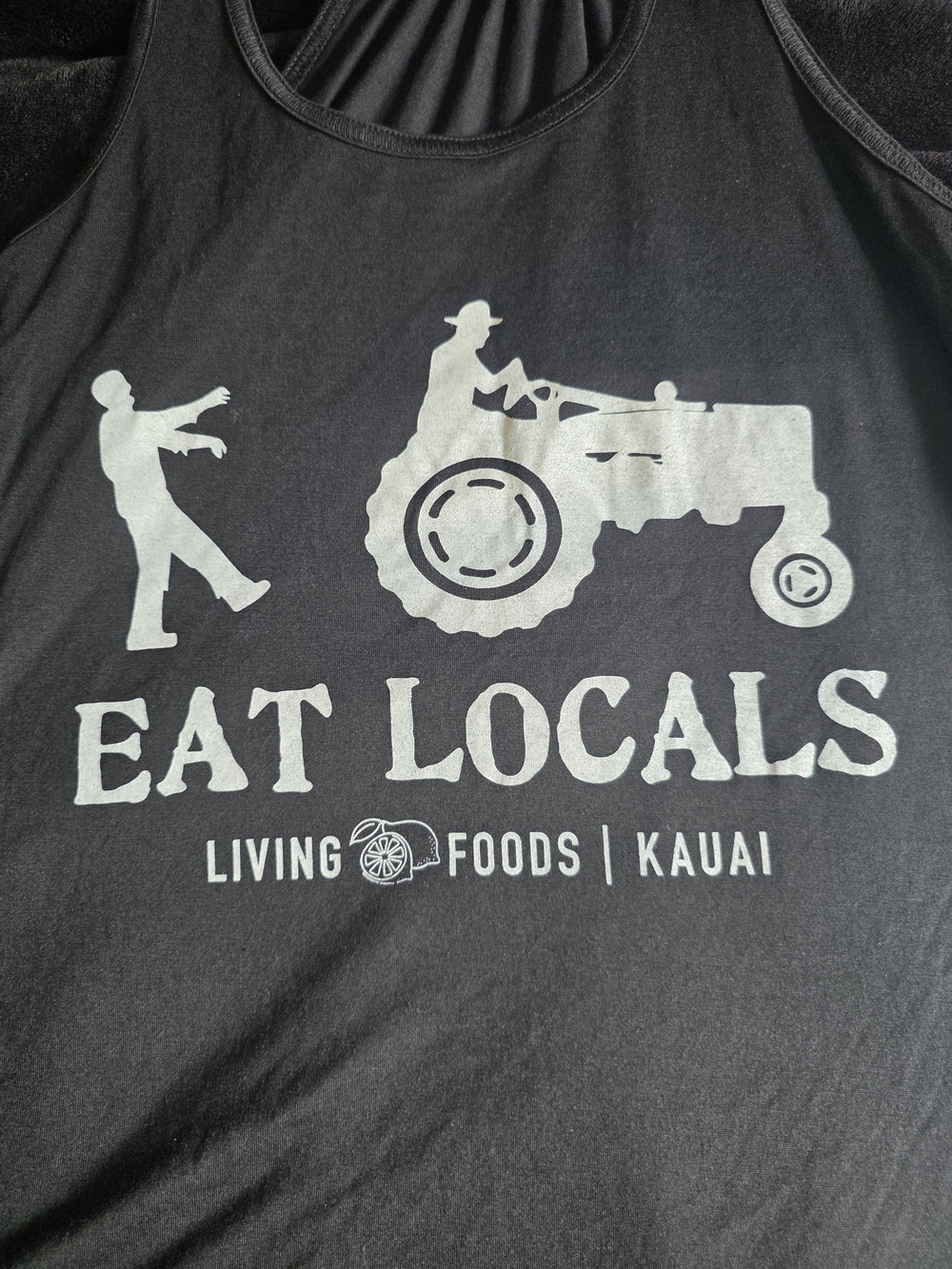Eat Locals Living Foods Kauai Graphic Racerback Tank Top - Large - Black